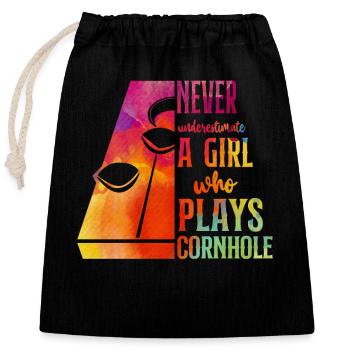 Cornhole Team Bean Bag Player - Verschließbarer Geschenkbeutel aus Baumwolle (25x30cm) - Schwarz - Vorne