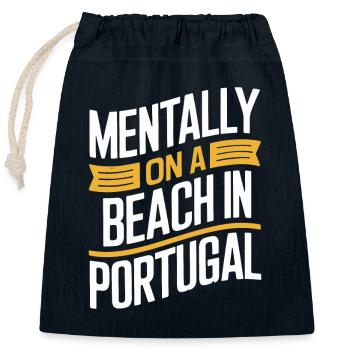 Souvenir Mentalement Sur Une Plage Au Portugal - Sac cadeau en coton avec cordon (25 x 30 cm) - bleu marine - Devant