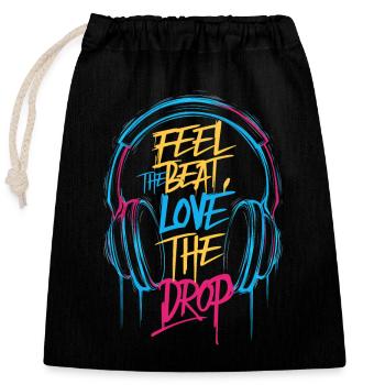 Feel The Beat, Love The Drop DJ Design - Closable cotton gift bag (25x30cm) - black - Front