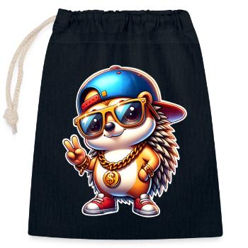 Igel Cool Goldkette - Verschließbarer Geschenkbeutel aus Baumwolle (25x30cm) - Navy - Vorne