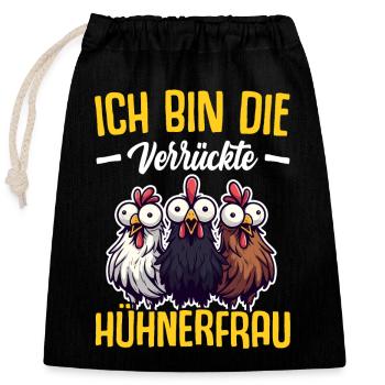 Huhn Hühner Mutter Oma Geschenk Sprüche - Verschließbarer Geschenkbeutel aus Baumwolle (25x30cm) - Schwarz - Vorne