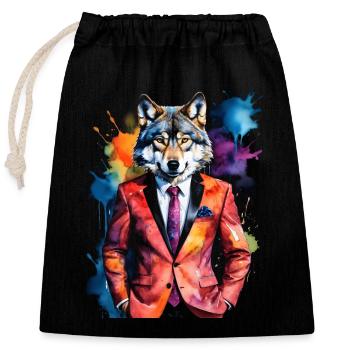 Wolf Suit Colorful Animal Design Print - Closable cotton gift bag (25x30cm) - black - Front