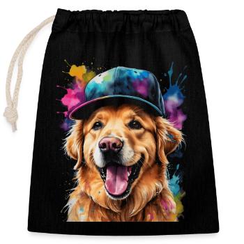 Golden Retriever Snapback Cap Dog Design Print - Closable cotton gift bag (25x30cm) - black - Front