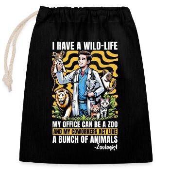 Zoologiste J’ai une vie sauvage Gardien de zoo Zoologistes - Sac cadeau en coton avec cordon (25 x 30 cm) - noir - Devant