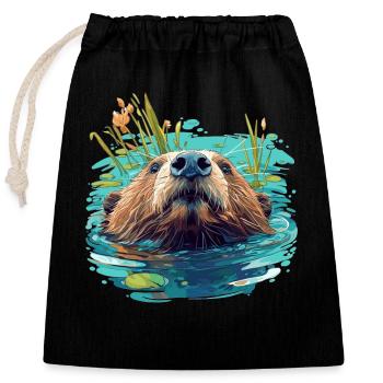 Beaver Biber - Verschließbarer Geschenkbeutel aus Baumwolle (25x30cm) - Schwarz - Vorne