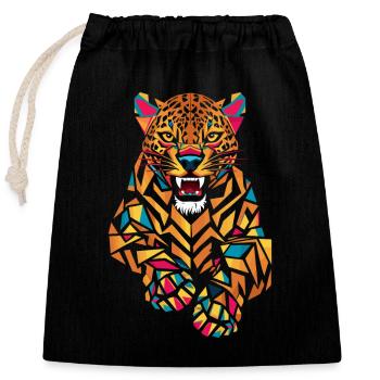 Jaguar géométrique coloré en bond - Sac cadeau en coton avec cordon (25 x 30 cm) - noir - Devant