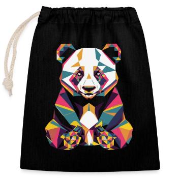 Bunter Geometrischer Panda Kunstwerk - Verschließbarer Geschenkbeutel aus Baumwolle (25x30cm) - Schwarz - Vorne