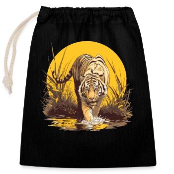 Bengal Tiger Königstiger - Verschließbarer Geschenkbeutel aus Baumwolle (25x30cm) - Schwarz - Vorne