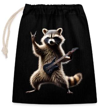 Funny Rock Guitar Raccoon Music Animal Lover - Closable cotton gift bag (25x30cm) - black - Front