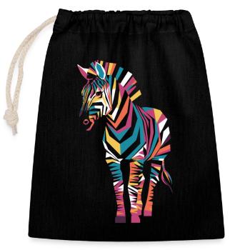 Colorful Zebra Artwork for Animal Lovers - Closable cotton gift bag (25x30cm) - black - Front