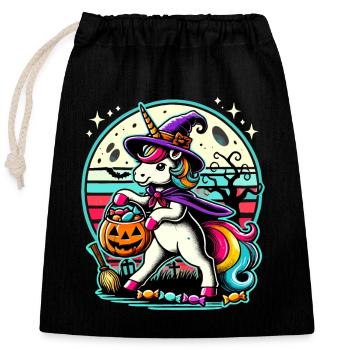Lustiges Hexen Einhorn Halloween Trick or Treat - Verschließbarer Geschenkbeutel aus Baumwolle (25x30cm) - Schwarz - Vorne