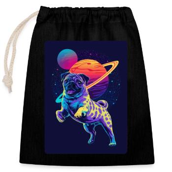 Animal Art Planet Fantasy Artwork mit Mops im - Verschließbarer Geschenkbeutel aus Baumwolle (25x30cm) - Schwarz - Vorne