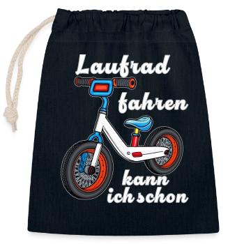 I can already ride a balance bike - Closable cotton gift bag (25x30cm) - navy - Front