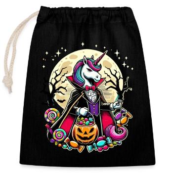Funny Vampire Unicorn Loves Candy - Closable cotton gift bag (25x30cm) - black - Front