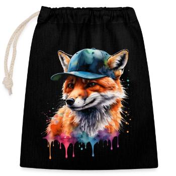 Fox Snapback Cap Cool Animal Design Print - Closable cotton gift bag (25x30cm) - black - Front