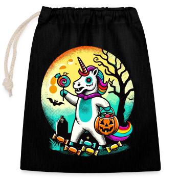 Funny Zombie Unicorn Loves Candy - Closable cotton gift bag (25x30cm) - black - Front