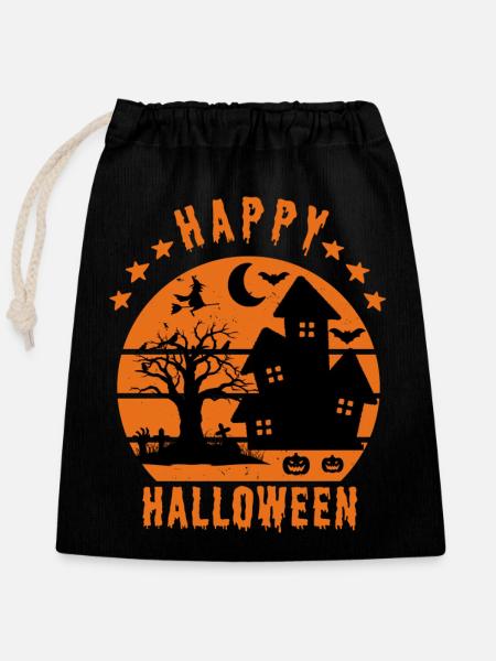 Fröhliches Halloween - Verschließbarer Geschenkbeutel aus Baumwolle (25x30cm) - Schwarz