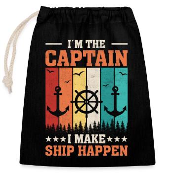 Bateau Yacht Bateau Vintage Capitaine - Sac cadeau en coton avec cordon (25 x 30 cm) - noir - Devant