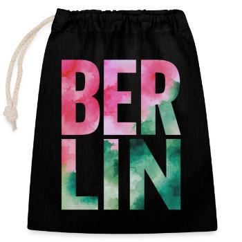 Berlin Souvenir Aquarell Schriftzug - Verschließbarer Geschenkbeutel aus Baumwolle (25x30cm) - Schwarz - Vorne