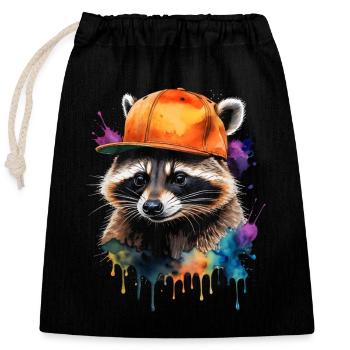 Raccoon Snapback Cap Colorful Animal Design Print - Closable cotton gift bag (25x30cm) - black - Front