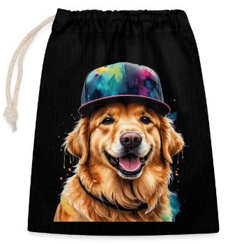 Golden Retriever Snapback Cap Dog Design Print - Closable cotton gift bag (25x30cm) - black - Front