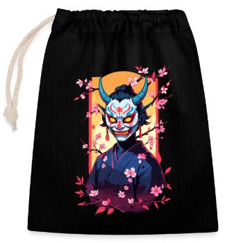 Oni Samouraï Vaporwave Esthétique Japon Culture - Sac cadeau en coton avec cordon (25 x 30 cm) - noir - Devant