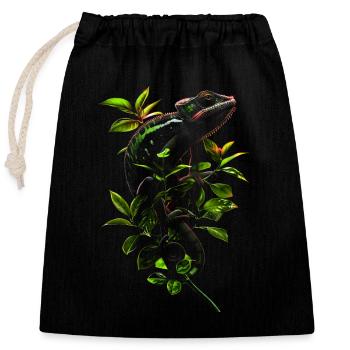 Caméléon motif animal amoureux des animaux reptile lézard - Sac cadeau en coton avec cordon (25 x 30 cm) - noir - Devant