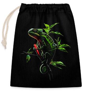 Caméléon motif animal amoureux des animaux reptile lézard - Sac cadeau en coton avec cordon (25 x 30 cm) - noir - Devant