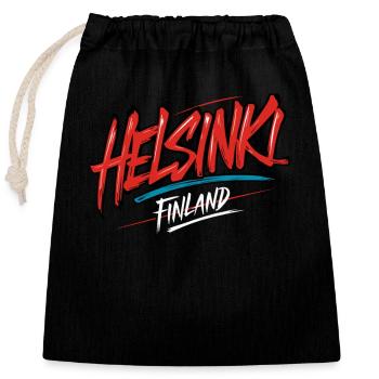 Helsinki Finland Souvenir - Closable cotton gift bag (25x30cm) - black - Front