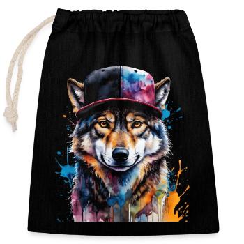 Wolf Snapback Cap Colorful Animal Design Print - Closable cotton gift bag (25x30cm) - black - Front