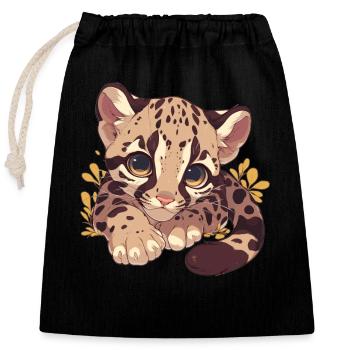 Clouded Leopard Nebelparder - Closable cotton gift bag (25x30cm) - black - Front