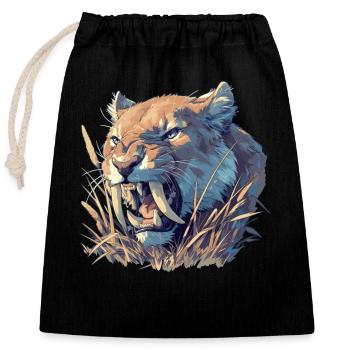 Saber-Toothed Tiger Sabertooth Tiger - Closable cotton gift bag (25x30cm) - black - Front
