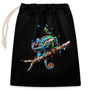 Caméléon motif animal amoureux des animaux reptile lézard - Sac cadeau en coton avec cordon (25 x 30 cm) - noir - Devant