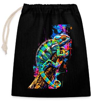 Caméléon motif animal amoureux des animaux reptile lézard - Sac cadeau en coton avec cordon (25 x 30 cm) - noir - Devant