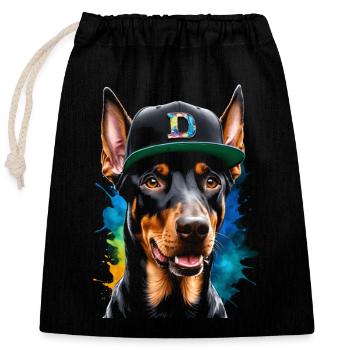 Doberman Snapback Cap Dog Funny Design Print - Closable cotton gift bag (25x30cm) - black - Front