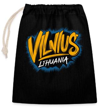 Vilnius Lithuania Souvenir - Closable cotton gift bag (25x30cm) - black - Front