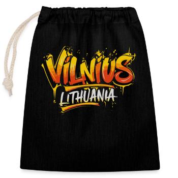 Vilnius Lithuania Souvenir - Closable cotton gift bag (25x30cm) - black - Front
