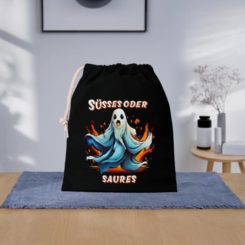 GEIST HALLOWEEN SÜSSES ODER SAURES Verschließbarer Geschenkbeutel aus Baumwolle (25x30cm)