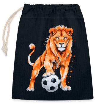 Lion Football Colorful Holland Netherlands Design Print - Closable cotton gift bag (25x30cm) - navy - Front