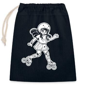 Roller Skate Girl Cartoon - Closable cotton gift bag (25x30cm) - navy - Front
