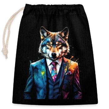Wolf Suit Colorful Animal Design Print - Closable cotton gift bag (25x30cm) - black - Front