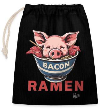 Drôle de tête de porc dans un bol avec des ramen au bacon - Sac cadeau en coton avec cordon (25 x 30 cm) - noir - Devant