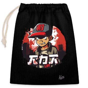 Wütender kleiner Urban Hip-Hop Junge - Verschließbarer Geschenkbeutel aus Baumwolle (25x30cm) - Schwarz - Vorne