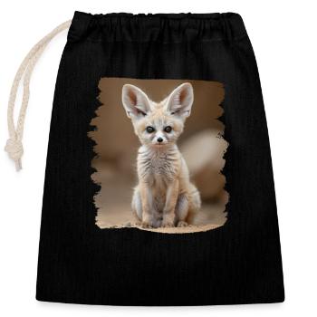 Fennec Fox Fenneks Fennek - Closable cotton gift bag (25x30cm) - black - Front