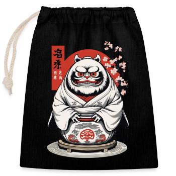 Japanese Daruma Aesthetic Yokai Vintage - Closable cotton gift bag (25x30cm) - black - Front