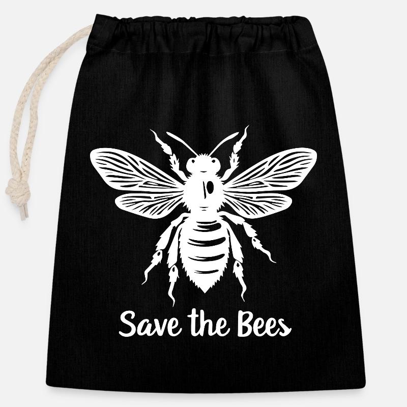 SAUVEZ LES ABEILLES (TEXTE EN CLAIR) - Sac cadeau en coton avec cordon (25 x 30 cm) - noir