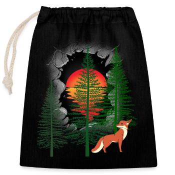 Habitants de la forêt Renard Renards Coucher de soleil Conte de fées - Sac cadeau en coton avec cordon (25 x 30 cm) - noir - Devant