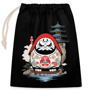 Japanese Daruma Aesthetic Yokai Vintage - Closable cotton gift bag (25x30cm) - black - Front