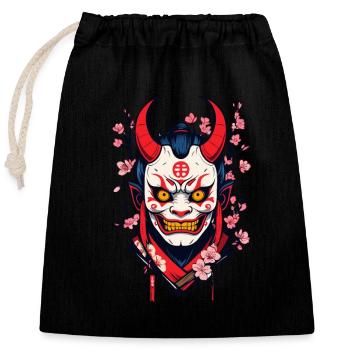 Oni Démone Masque Samouraï Japonais - Sac cadeau en coton avec cordon (25 x 30 cm) - noir - Devant