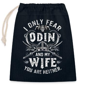 Je ne crains que Odin et ma femme Funny Viking - Sac cadeau en coton avec cordon (25 x 30 cm) - bleu marine - Devant